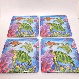 Sea Turtle Melamine Coasters Set Of 4 Ocean Reef Beach Coastal Decor